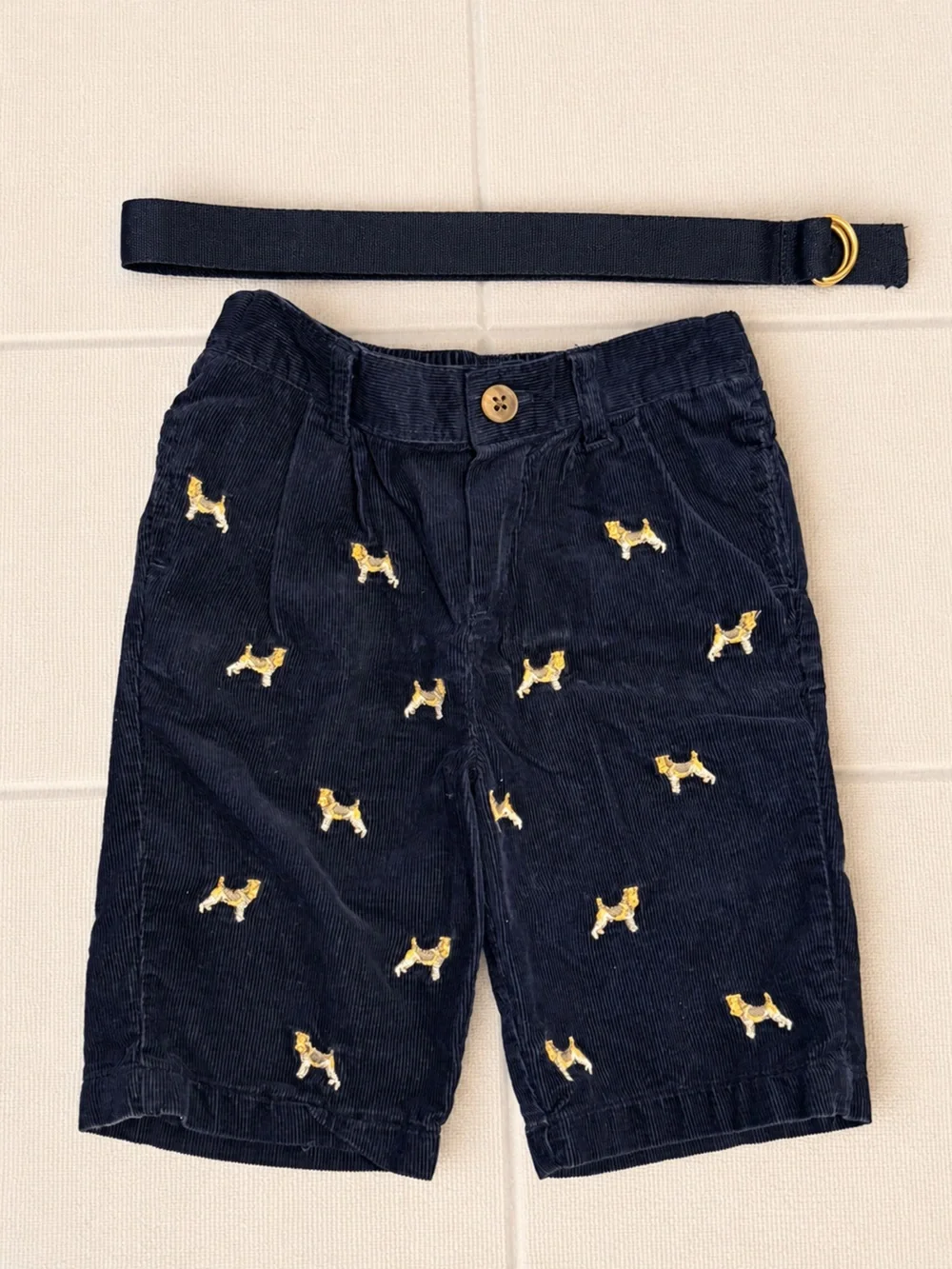 Vintage Ralph Lauren Navy Corduroy Shorts with Yellow Dog Embroidery